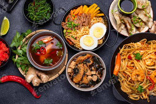 Preview: Asian food. Chinese, Japanese and Thai cuisine