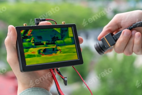 Preview: Simulation of object temperature check by thermoscan or infrared thermal camera.