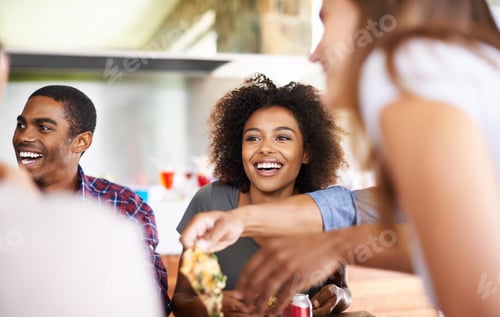 Preview: Cropped shot of a group of friends enjoying pizza together
