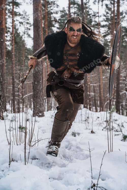 Preview: Charging Viking Warrior in Snowy Forest