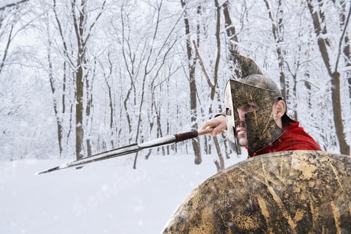 Preview: Spartan warrior is hunting in winter forest