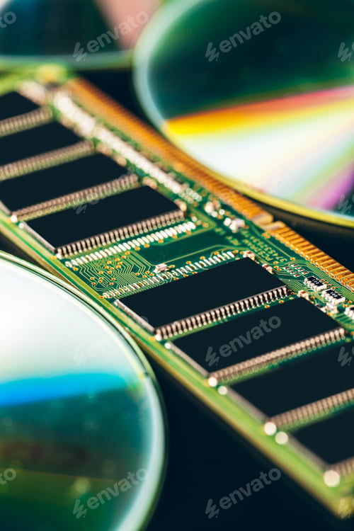 Preview: Green circuit board of a computer close up