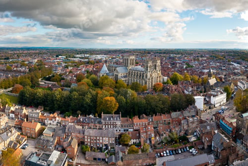 Preview: Aerial cityscape skyline of York city centre and Minster church
