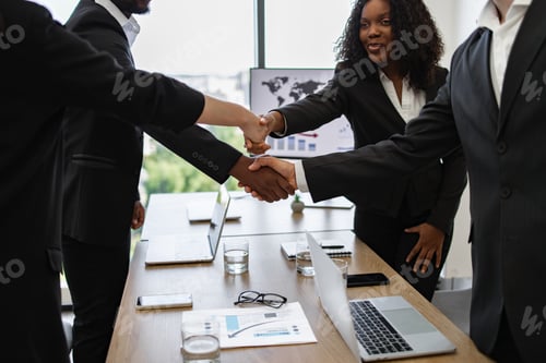 Preview: Business professionals shaking hands in a meeting room