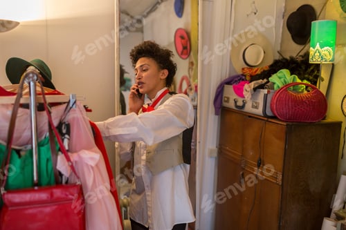 Preview: Woman on cell phone in clothes shop