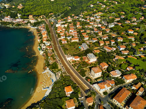 Preview: Top view of the city and the promenade located in Castiglioncello in Tuscany. Italy, Livorno