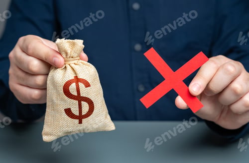 Preview: Man holding red cross and dollar money bag.