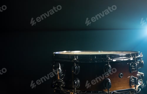 Preview: Snare on a dark background, musical instrument, musical concept.