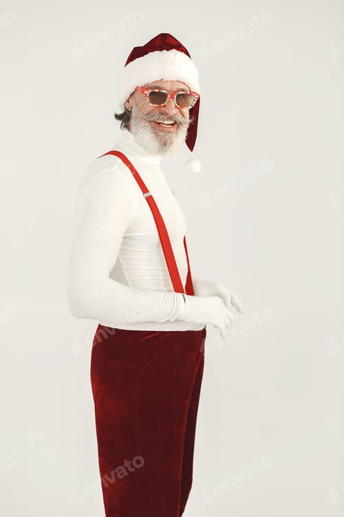 Preview: Modern santa claus in sunglasses on a white background