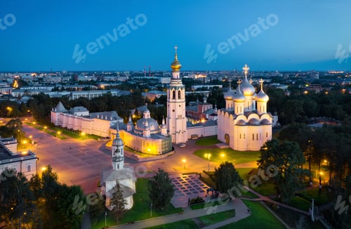 Preview: Aerial view of Vologda Kremlin at dusk, Russia