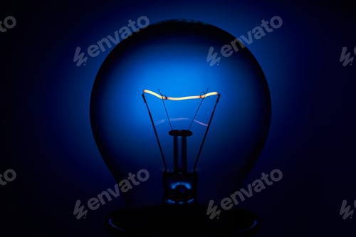 Preview: Electric bulb lamp with a spiral on a blue background