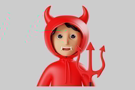 Cartoon red devil with pitchfork