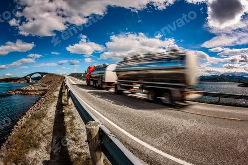 Preview: Truck rushes down the highway in the background Atlantic Ocean R