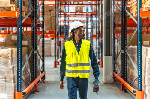 Preview: Worker scanning packages in a distribution warehouse