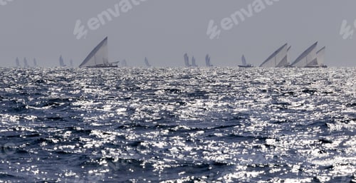 Preview: Sailing dhows race back to Abu Dhabi at 60 Feet Dhow Sailing Race, boat silhouettes