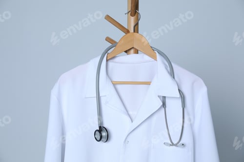 Preview: Doctor's Coat and Stethoscope Hanging on Rack