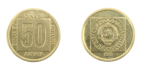 Preview: Yugoslav fifty dinar coin on white isolated background