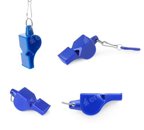 Preview: Blue whistle with cord isolated on white, set