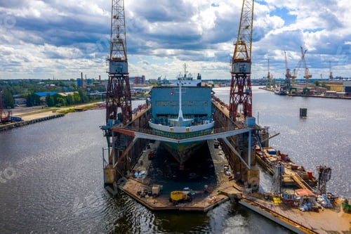 Preview: Big Cargo ship in the port in Riga, Latvia