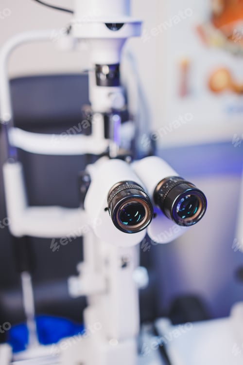 Preview: A modern microscope for vision testing in a light room. Microscope for vision correction.