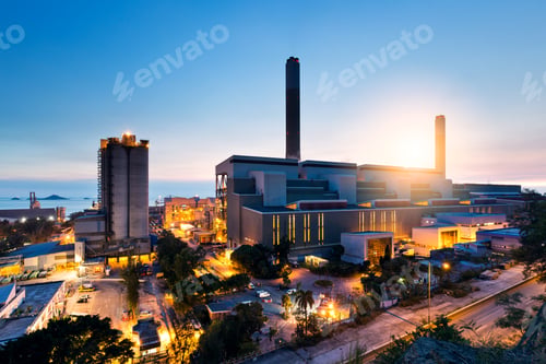 Preview: Industrial plant in Hong Kong during sunset