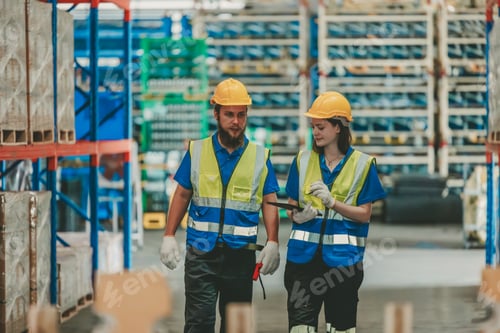 Preview: Warehouse staff verify automotive, paper items using handheld device, ensuring precise shipment.
