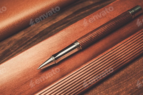 Preview: Luxurious rollerball pen on a wooden background