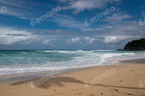 Preview: Beautiful Sunny day at the beach of Playa Grande Rio San Juan under cloudy sky, Dominican Republic