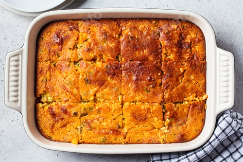 Preview: Baked cheddar cornbread. Festive Christmas dish.