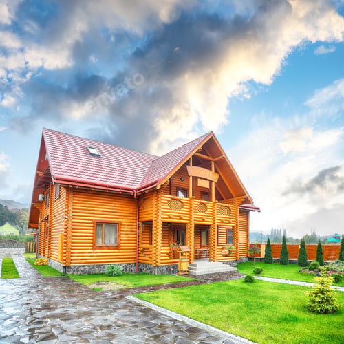 Preview: Wooden hotel in Carpathian mountains.