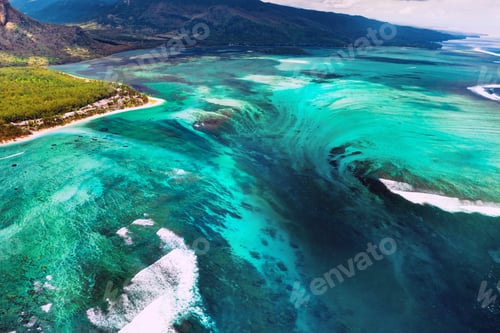 Preview: The view from the bird's eye view of the coral reef near the mountain Le Morne Brabant, a