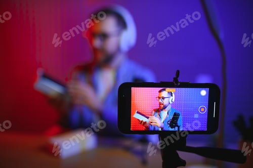 Preview: young adult man creating online content for the channel, daily vlog