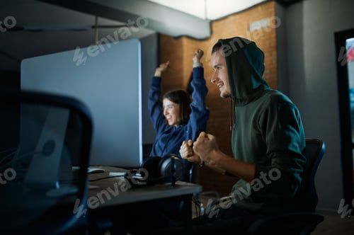 Preview: Male and female hackers works in darknet