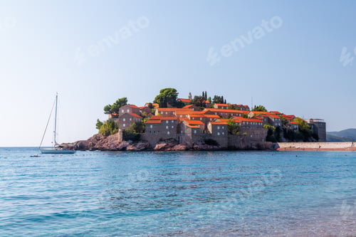 Preview: Scenic view of Sveti Stefan beach in Montenegro