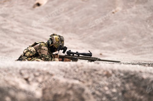 Preview: Soldiers in Combat Gear Holding Tactical Positions on Rocky Terrain