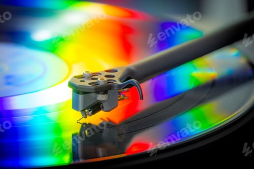 Preview: vinyl record with colorful lights reflection