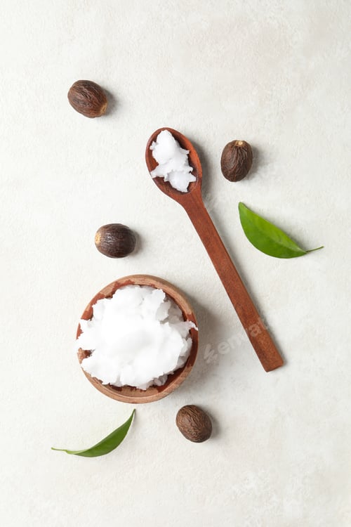 Preview: Concept of skin care cosmetics, Shea butter, top view