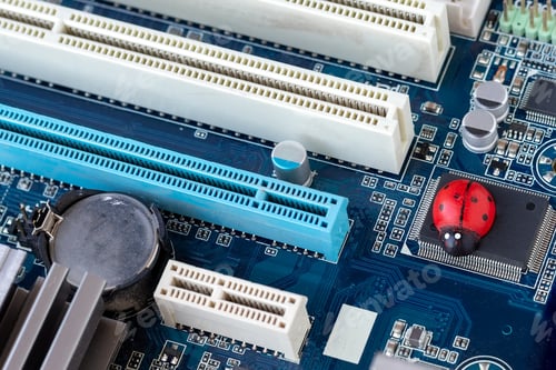 Preview: Little red ladybug on blue motherboard