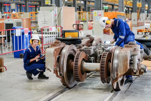 Preview: Specialist Railway Engineer checking the Condition of Trains Railway and Steel Rails