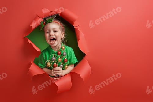 Preview: Santa's elf on bright color background