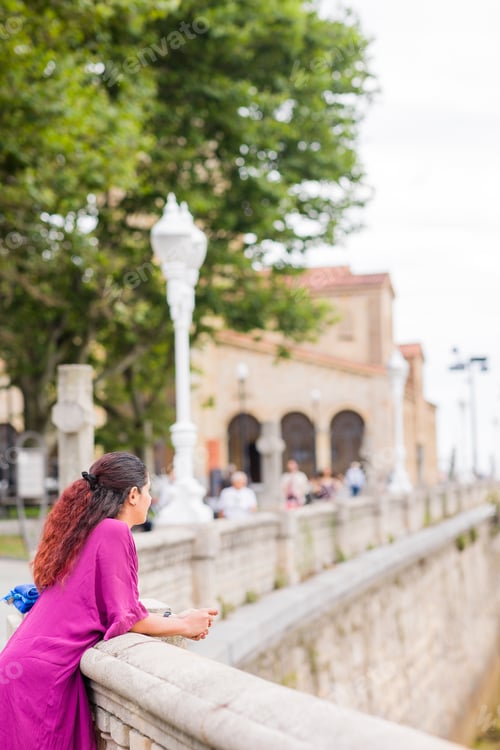 Preview: Gijon Asturias coast San lorenzo beach. Latin mid venezuelan tourist woman vacation destination