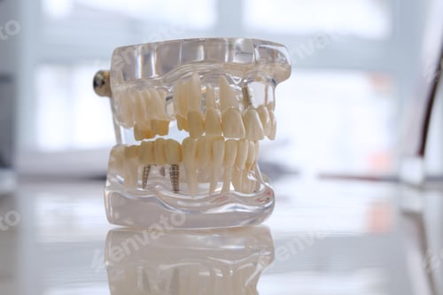 Preview: Closeup shot of a transparent dental prosthesis in a dental clinic
