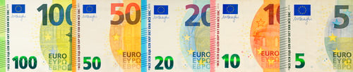 Preview: Euro banknotes creative layout. Background from European banknotes, euro