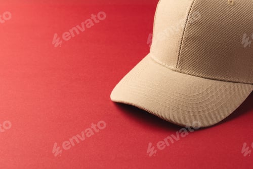 Preview: Cream baseball cap and copy space on red background