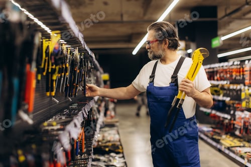 Preview: Handyman shopping for plumbing tools in a hardware store