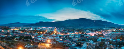 Preview: Gori, Shida Kartli Region, Georgia. Panoramic Cityscape In Eveni