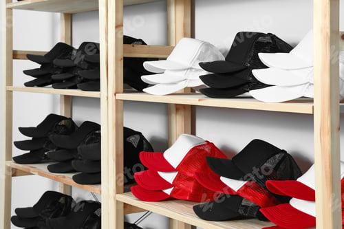 Preview: Wooden rack with different blank caps in store