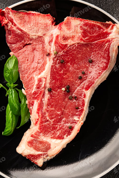 Preview: Raw steak T-bone fresh meat premium beef snack fresh delicious gourmet food background