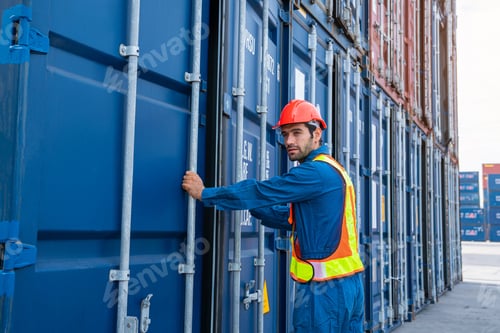 Preview: Male Container yard worker control and checking container.