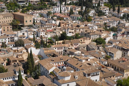 Preview: View to houses and buildings of the Albaicin quarter from the Alhambra, Granada, Andalusia, Spain